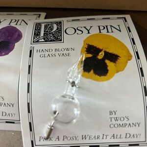 Two's Company Heart Tiny Posy Pin with Clear Glass Wedding Boutonnière